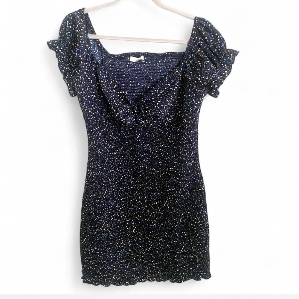 BLUSH J BLACK FLORAL PRINT SHORT SLEEVE SWEETHEART NECK RUCHED MINI DRESS 2X